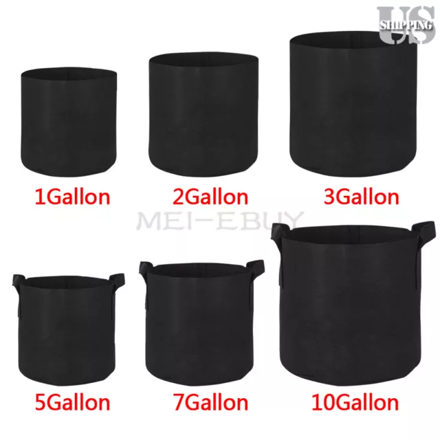 10 Pack Fabric Grow Pots Round Aeration Plant Pots Grow Bags 1-30 Gallon Black