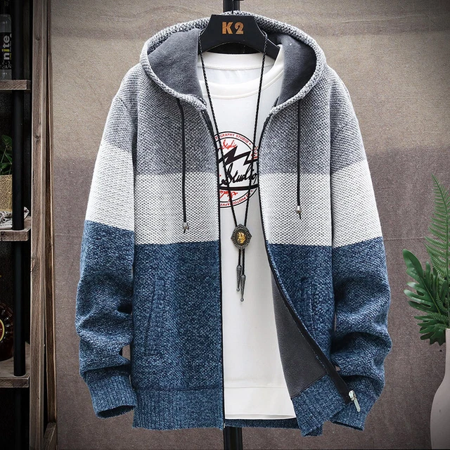 Men Hoodie Casual Warm Zip Up Coat Jacket Thick Fleece Fur Lined Sweatshirt Top