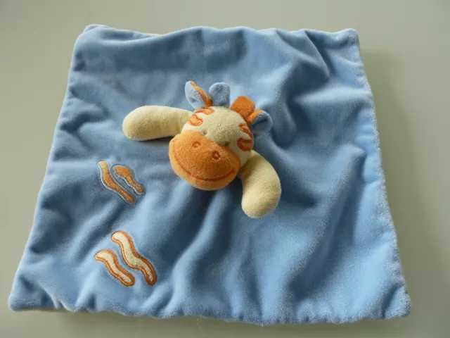* Doudou Plat Carre Dou Kidou Vache Zebre Girafe Bleu Orange Jaune - Etat Neuf