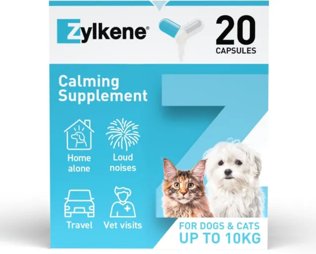 Zylkene Small Dog & Cat Calming Capsules Natural Stress Anxiety Relief 75mg x 20