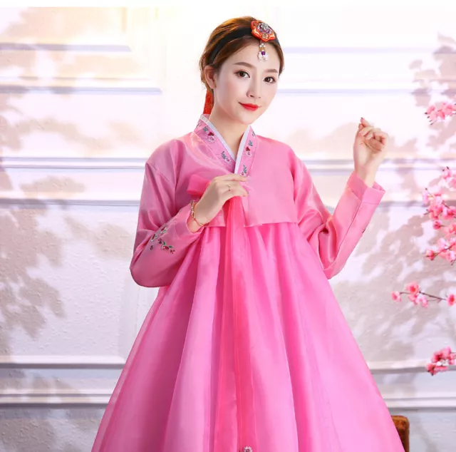 Hanbok Womens Korean Style Traditional Dress National Costumes Kimono Pink color