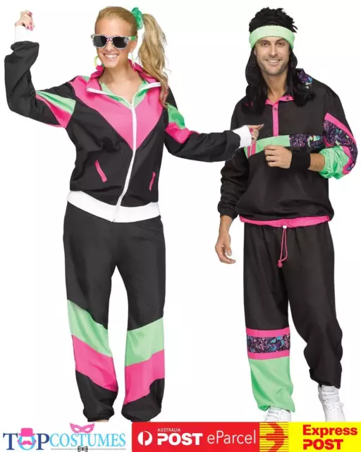 N176 Couple Womens Mens 80s 90s Sweat Tracksuit Costume Shell Suit