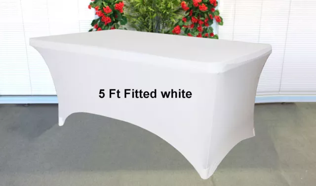 White Stretch Spandex fitted 5 Feet Rectangular Tablecloth Table Cover events