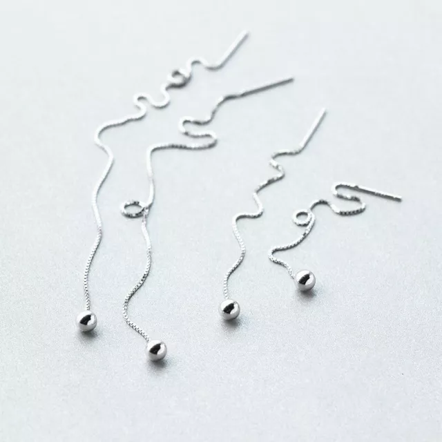 Women's 925 Sterling Silver Ball Bead Thread Threader Earrings Ear Stud Piercing