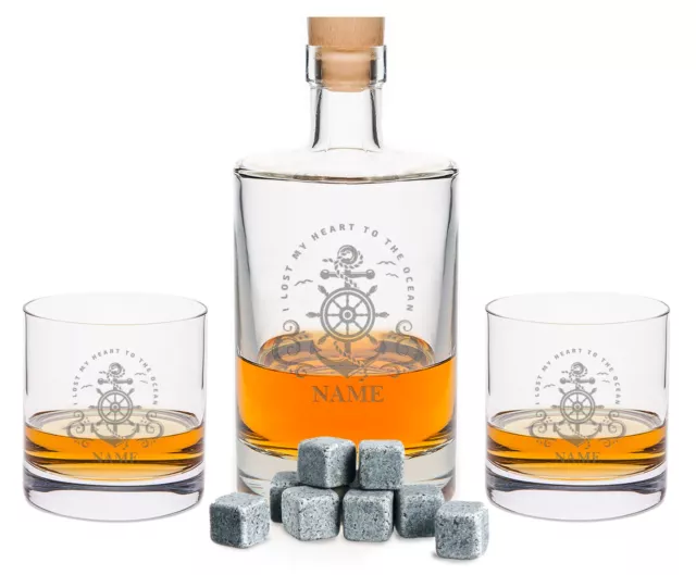 Leonardo Whiskyglas mit Gravur "Heart to the ocean" und Whiskykaraffe 0,5l im Se