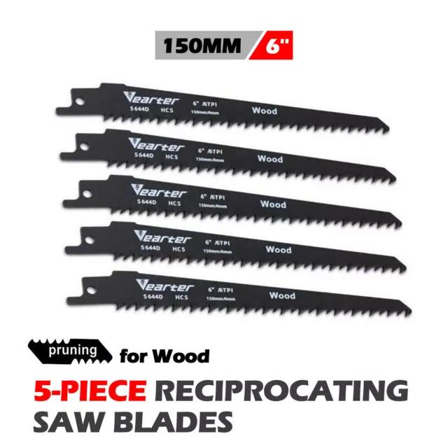 5PCS/Set 150mm/6'' 6TPI HCS Reciprocating Saw Blades Wood Sabre Pruning Cutting