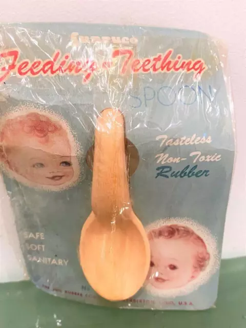 Sun Rubber 1950's Vtg Baby Doll Feeding Teething Spoon NIP Advertising Food