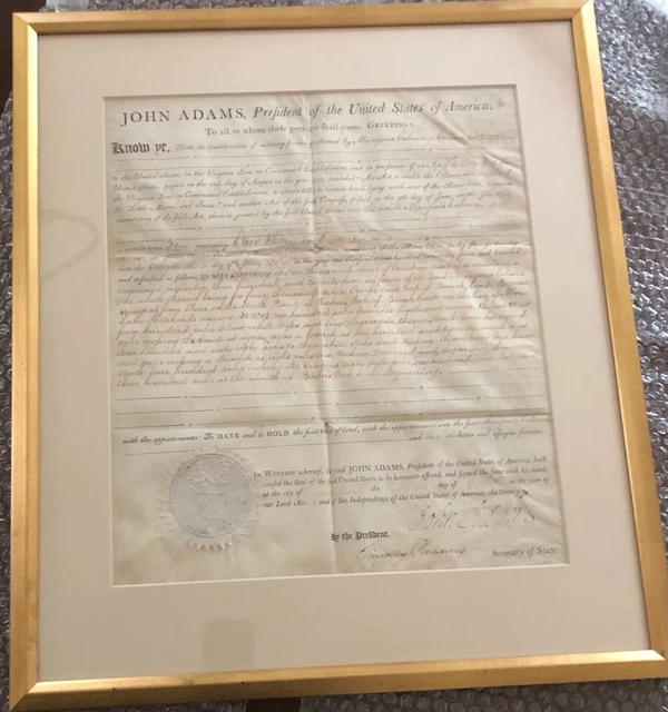 1800 Land Grand Signed John Adams Pickering McHenry Provenance: General Calmes