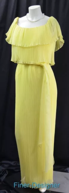 Jeri modes pleated chiffon gown long maxi Dress SZ 10 Fit S M NEW Vintage 60 70