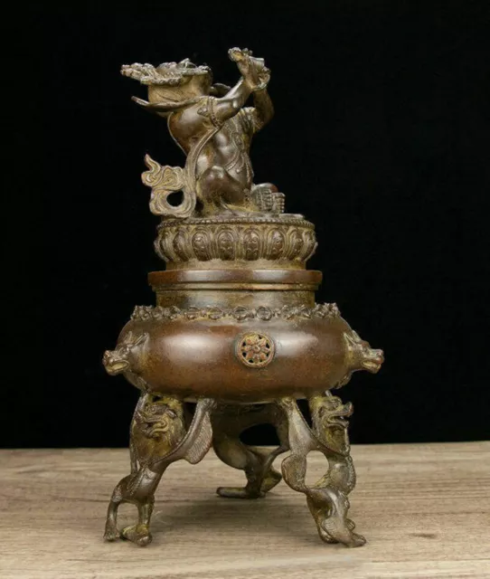 30cm/12" Antique Vajra Mahakala Wrathful Deity Buddha Incense Burner Censer