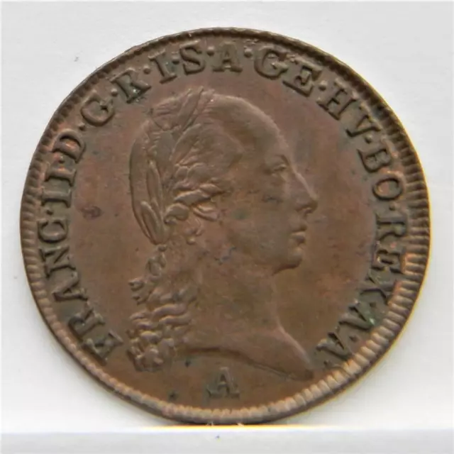 AUSTRIA, Empire Franz II era 1800A copper 1/2 Kreuzer; rare brown UNC