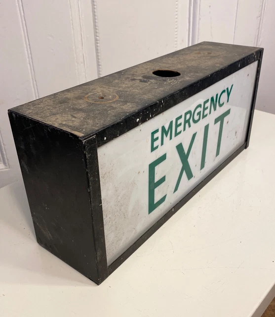 VINTAGE INDUSTRIAL ILLUMINATED EMERGENCY EXIT Sign. Not working. £35.00