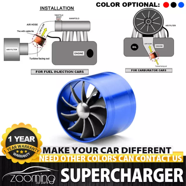 3" Universal Tornado Turbonator Intake Fuel Saver Single Fan Supercharger Blue