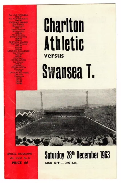 Charlton Athletic v Swansea Town - 1963-64 Division Two  Football Programme