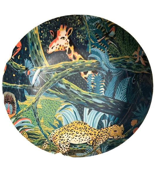 Opal House Mango Wood Footed Bowl Lacquered Resin Interior Jungle Scene India