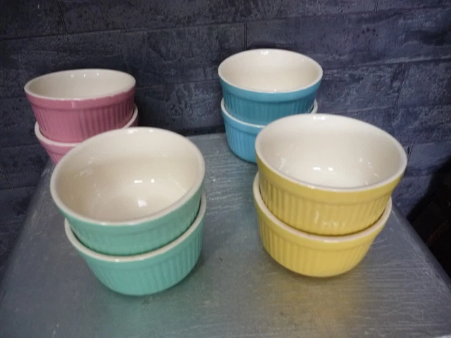 Serie 8 Ramequins Faïence Digoin Art Deco Publicite "Entremets Francorusse"