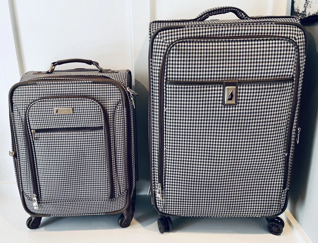 London Fog Brown Navy Houndstooth 20" & 25" Expandable Spinner Suitcase Luggage