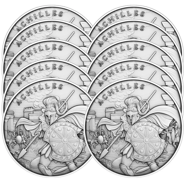 Presale - Lot of 10 - 1 Troy oz Achilles Design .999 Fine Silver Round