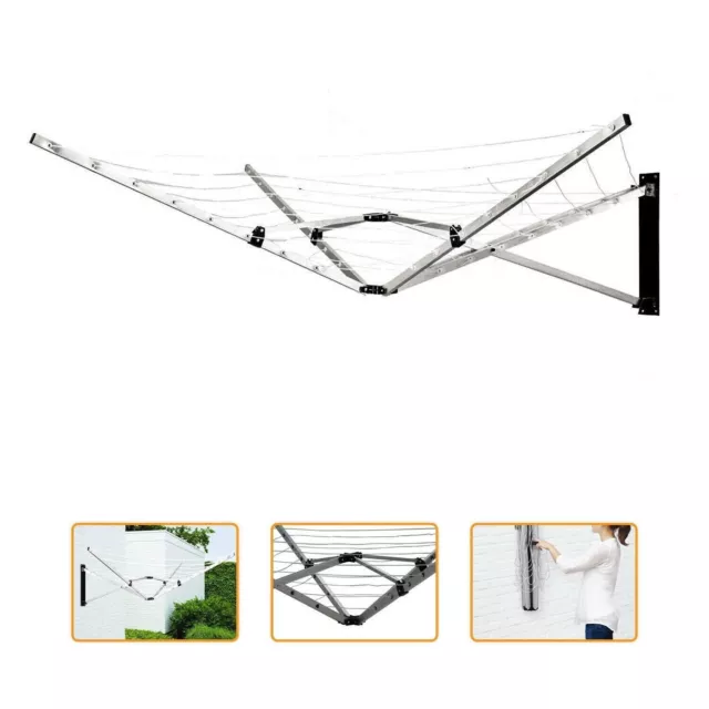 26M Wall Fix With 5 Arm Slaundry Rotary Dryer Airer Outdoor Folding Washing Line