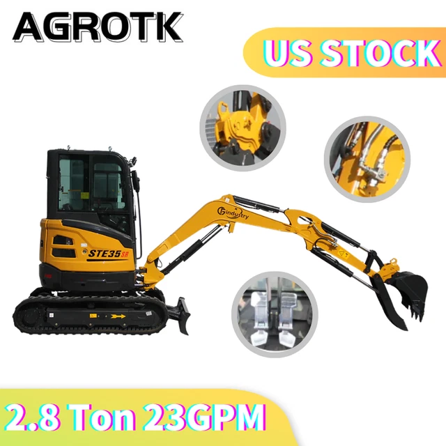 Mini Excavator Digger 23 GPM 2.8 Ton Tracked Crawler B&S Kubota Engine Backhoe