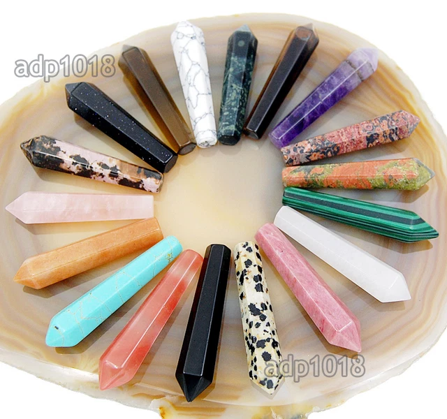 Natural Gemstones Hexagonal Pointed Reiki Chakra Raw Wand Pendant Healing 1 PC