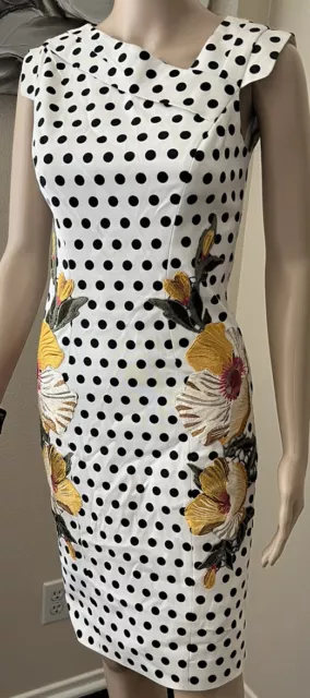 KAREN MILLEN Women’s POLKA DOT Embroidered PENCIL DRESS Mini sz US 4 UK 8