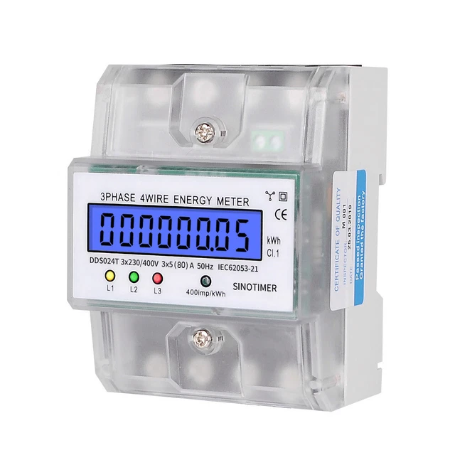 3 PHASE 4 Wire Electronic Watt Power Consumption Energy Meter Din Rail ...
