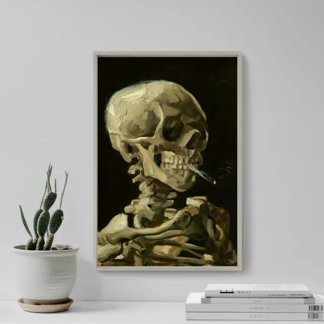 Vincent Van Gogh - Skull Skeleton Burning Cigarette - Art Print Painting Poster