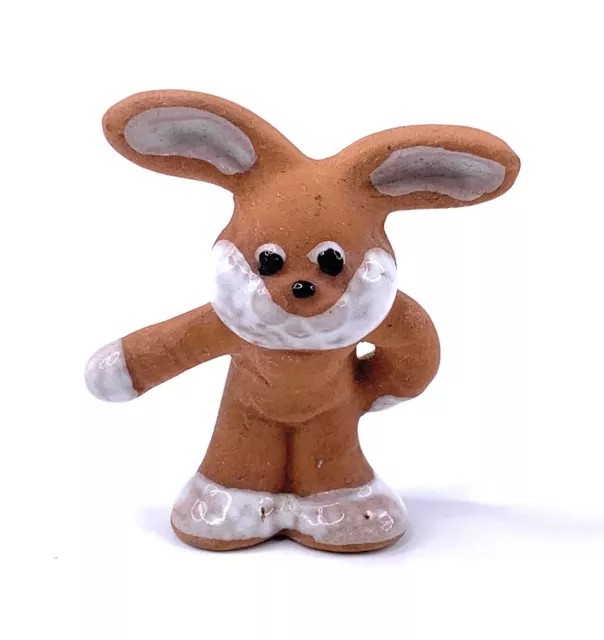 FOLK ART Anthropomorphic Bunny Rabbit Miniature Clay Figurine Brown and White 2"