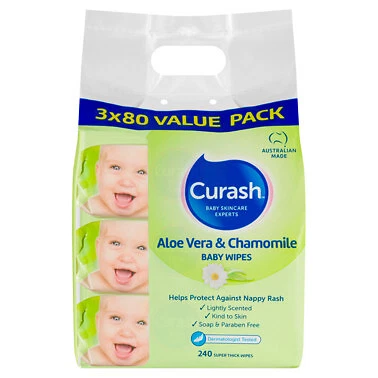 Curash Aloe Vera & Chamomile Baby Wipes 3x80 pack