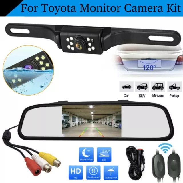 For Toyota 4.3" Wireless Monitor Mirror + Backup Rear View Camera Kit Waterproof