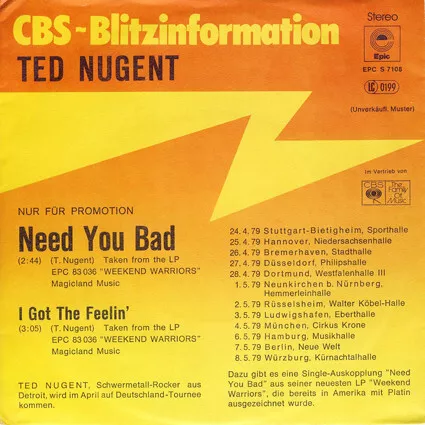 7", Single, Promo Ted Nugent - Need You Bad