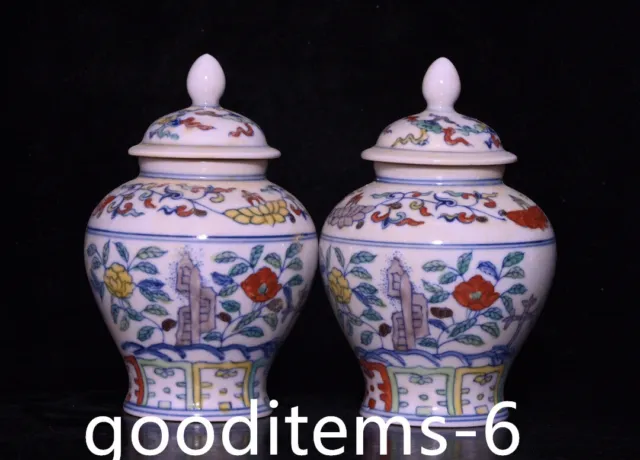 5.5"Old China Porcelain Ming Dynasty Chenghua doucai Flower Pattern General Jar