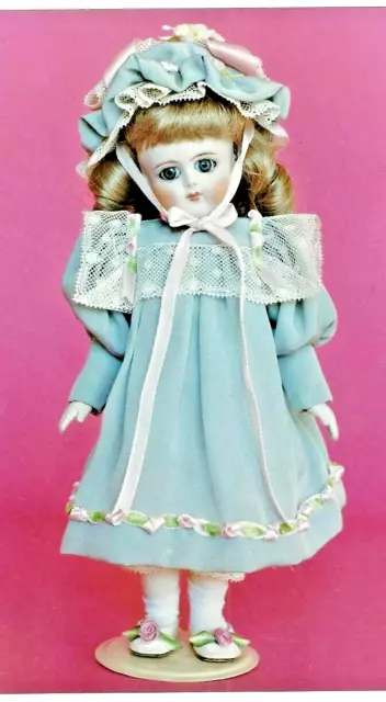 10"Antique French Bleuette/German  Doll@1894 Lace Trim Yoke Dress Bonnet Pattern