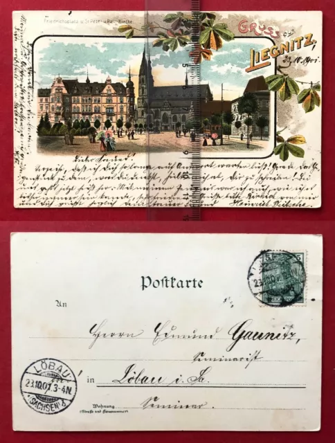 Litho AK LIEGNITZ in Schlesien 1901 Friedrichsplatz und St. Peter Paul   ( 91004