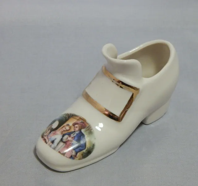 Dwight Morris China Miniature Shoe with Romantic Scene