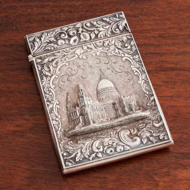 Nathaniel Mills English Sterling Silver Castle Top Card Case St Pauls Cathedral