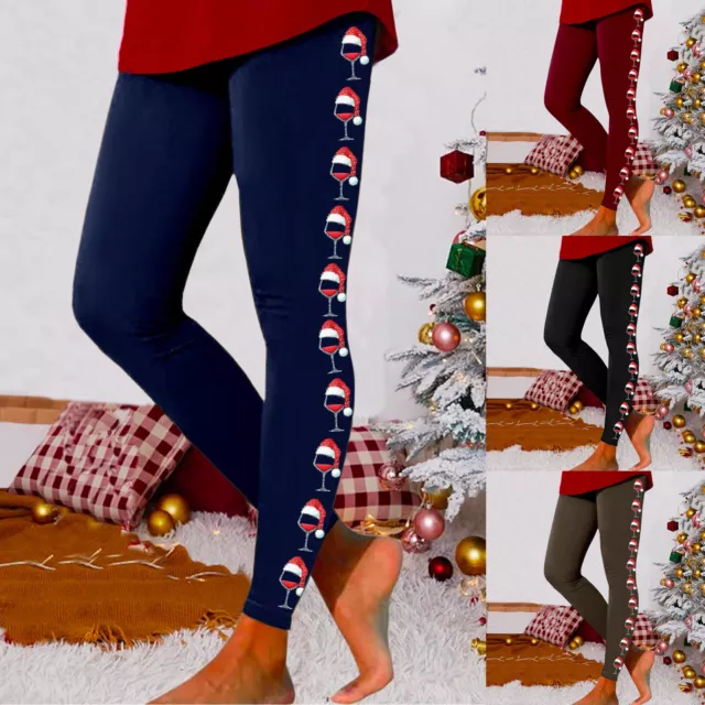 Leggings plus Size Pack Cotton Women's Christmas Wine Glass Print Skinny Butt