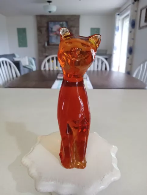 Kanawha Smiling Amber Glass Cat Figure Paperweight Vintage