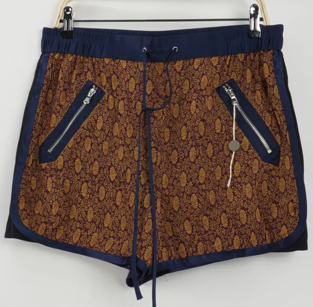 New Phillip Lim Damask Women's Sizes 0 / 10 Blue Satin Gold Floral Sweat Shorts