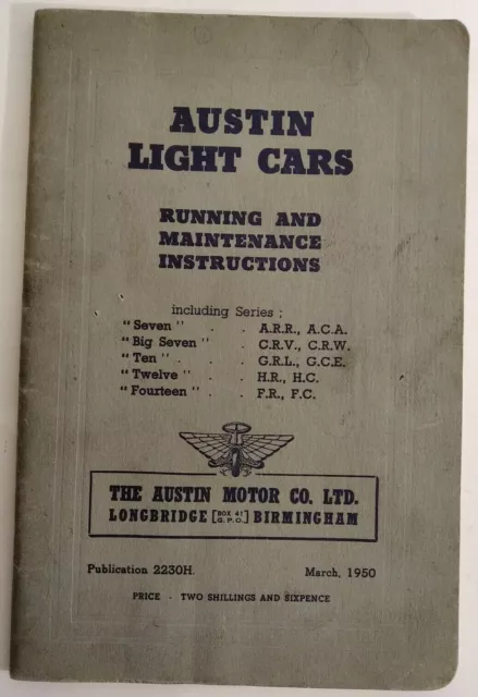 Austin Light Cars Running and Maintenance Instructions 1950