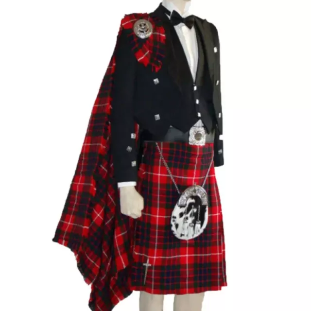 Men Prince Charlie Kilt Jacket Outfit 12PCS Scottish Traditional 5 Yard Kilt Set