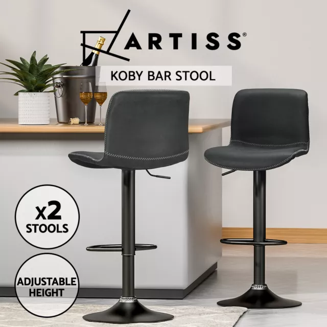 Artiss 2x Bar Stools Kitchen Swivel Bar Stool Gas Lift Chairs Barstools Black