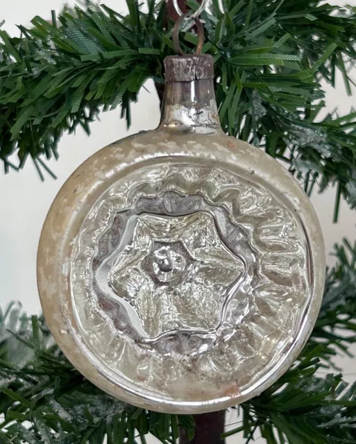 1x alter Christbaumschmuck Kugel Reflexkugel Silber Stern 5538/23