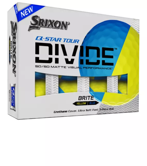 Srixon Divide Golfball. Packung mit 12 Stück, gelb/blau, 2-farbig Golfbälle