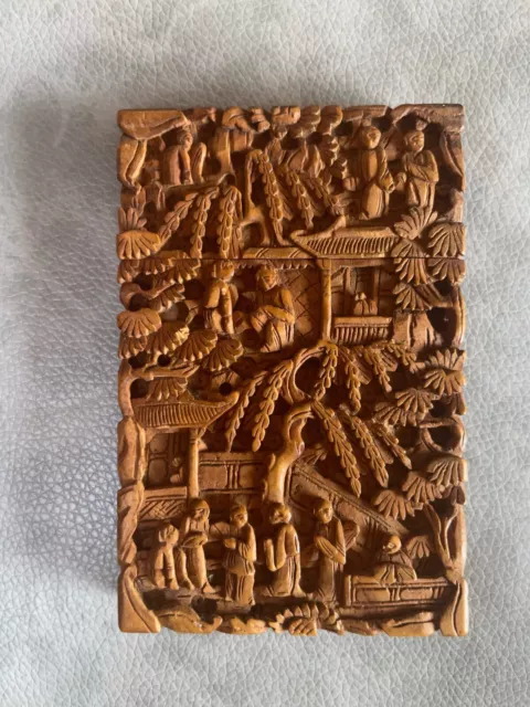 Antique Chinese Carved Canton Card Case Late 19th Century Qing Dynasty