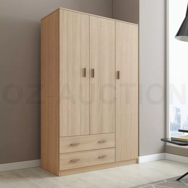 180cm Wardrobe Cabinet Bedroom Clothes Storage Organiser Cupboard 3 Doors Oak