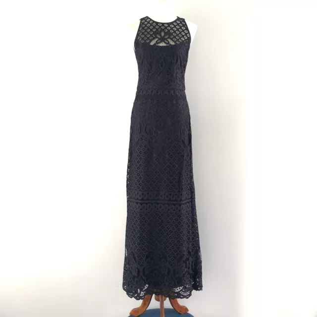 VERA WANG Navy Lace Gown Floor Length Dress Lined