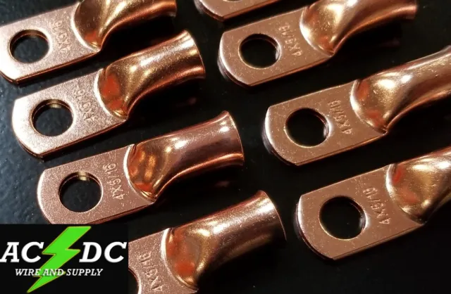 (10) 4 gauge Ring 5/16" Hole Terminal BATTERY Lug Bare Copper Un-insulated AWG