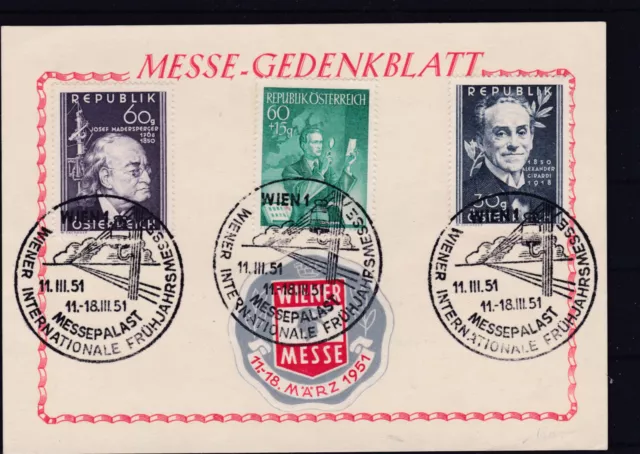 Messe Gedenkblatt mit Sondermarken und Stempel zur Wiener Frühjarhrsmesse